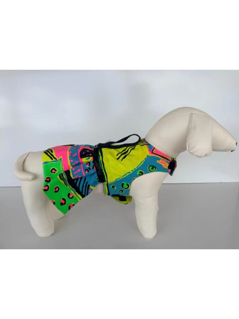 Handmade Small Dog Adjustable Dress Outfit w Harness Bright Abstract Design